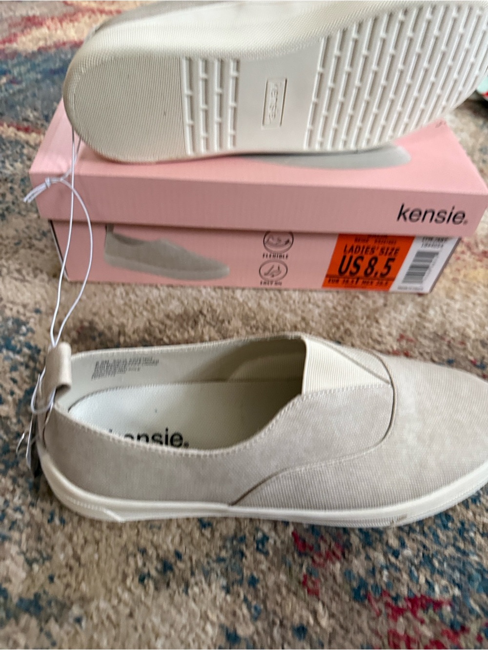 kensie Slip-On Canvas Flats in Light Beige